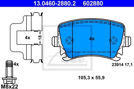 [1K0698451G-ATE]  Brake Pad Set, Rear