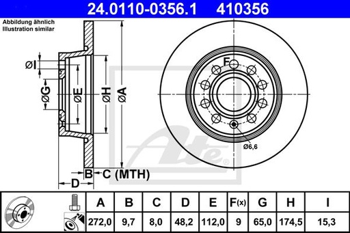 [1K0615601AA-ATE] DISC BRAKE , REAR
