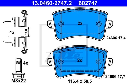 [8K0698451A-ATE] BRAKE PADS, REAR