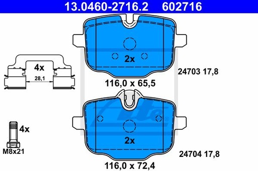 [34216775346ATE] Brake Pad Set,Rear